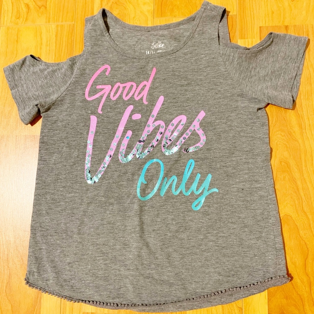 Justice Girls Top Gray Short Sleeve Tee s 14/16